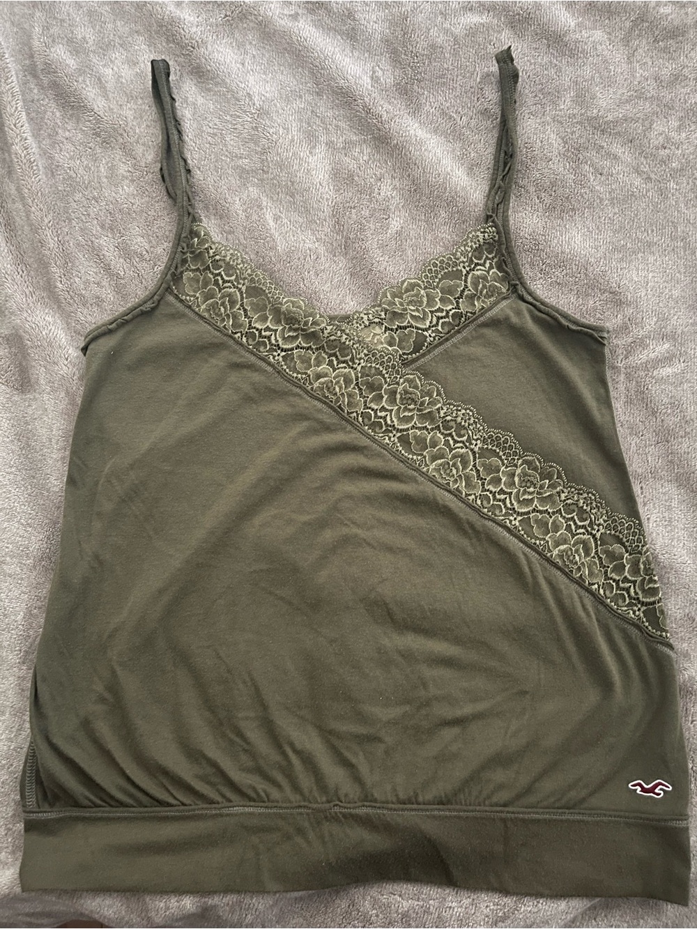 Vintage Hollister Olive Green Lace-Trim Cami Tank
